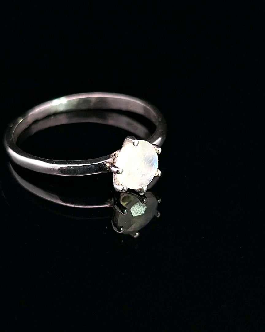 Moonstone, Rainbow, Faceted Sterling Silver Ring
