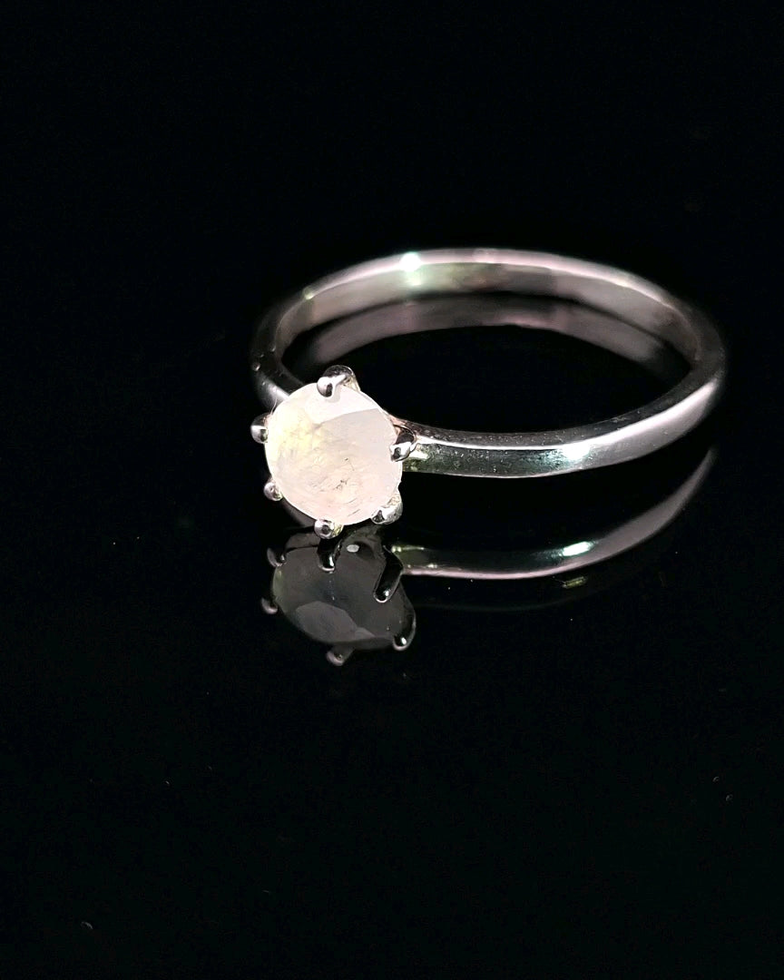 Moonstone, Rainbow, Faceted Sterling Silver Ring