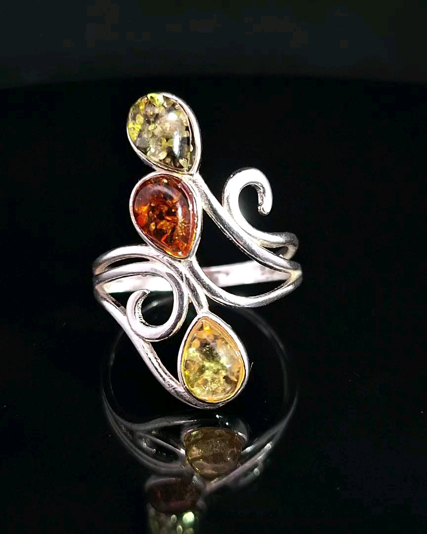 Amber, Sterling Silver Ring