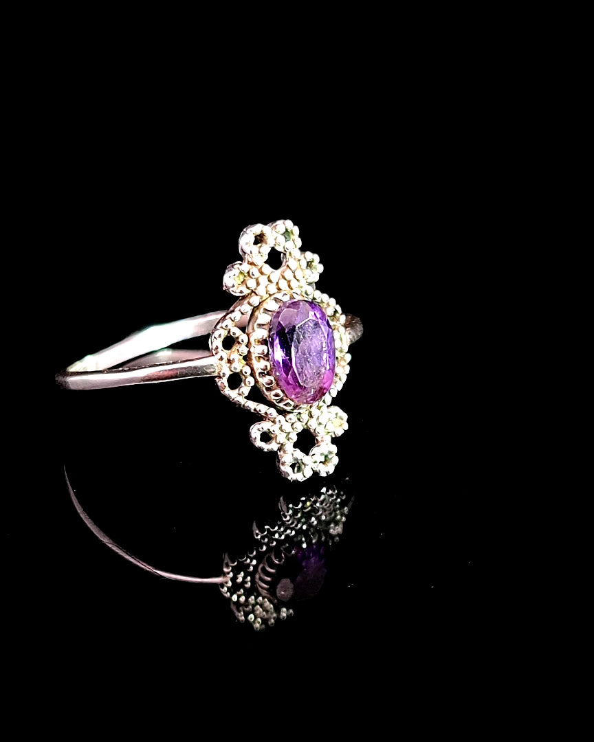 Amethyst Faceted Sterling Silver Ring