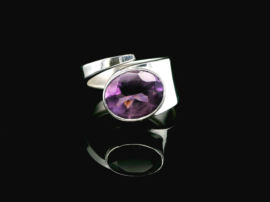 Amethyst Faceted, Freesize Sterling Silver Ring