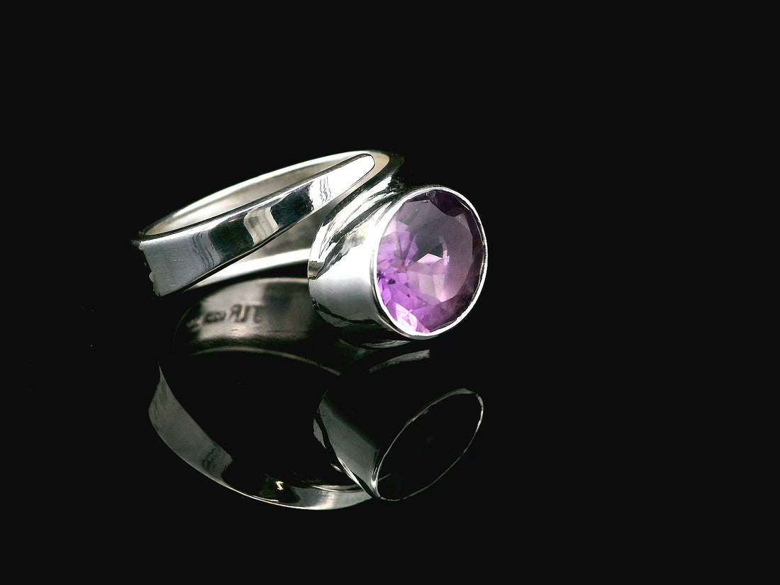 Amethyst Faceted, Freesize Sterling Silver Ring