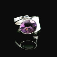 Amethyst Faceted, Freesize Sterling Silver Ring