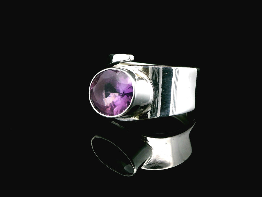 Amethyst Faceted, Freesize Sterling Silver Ring