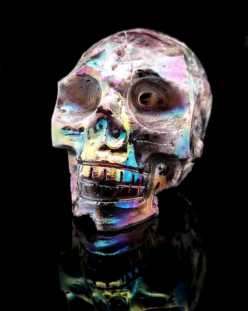Titanium Aura Quartz Skull