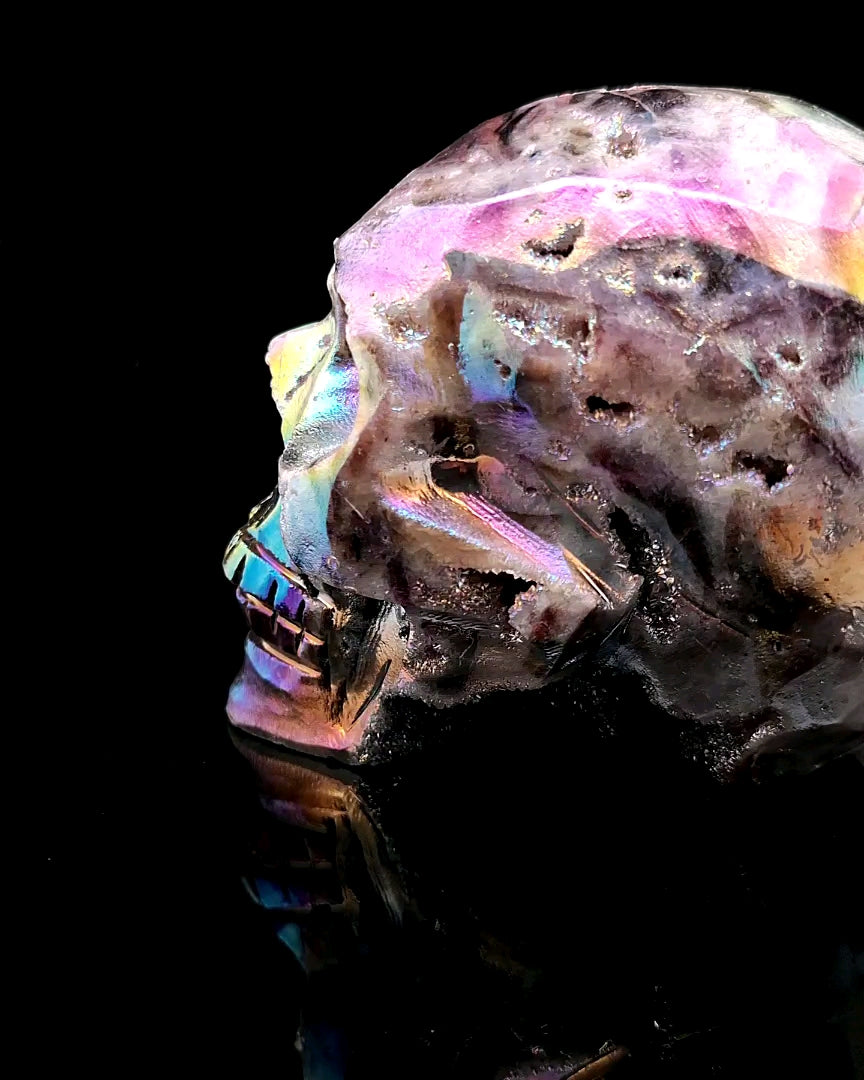 Titanium Aura Quartz Skull