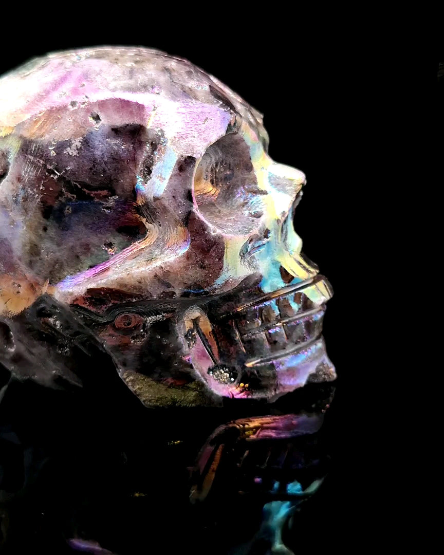Titanium Aura Quartz Skull
