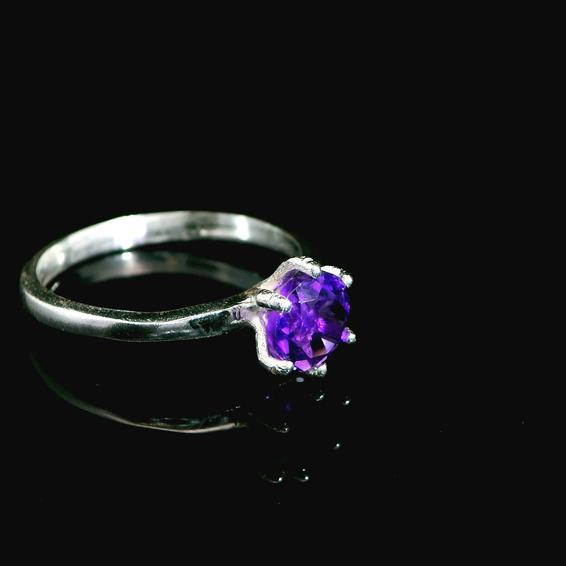 Amethyst Faceted Sterling Silver Ring