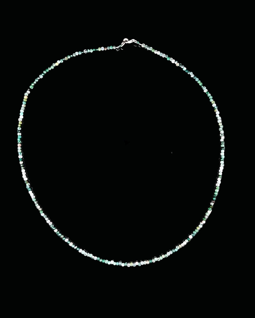 Agate, Moss 2mm Faceted Necklace
