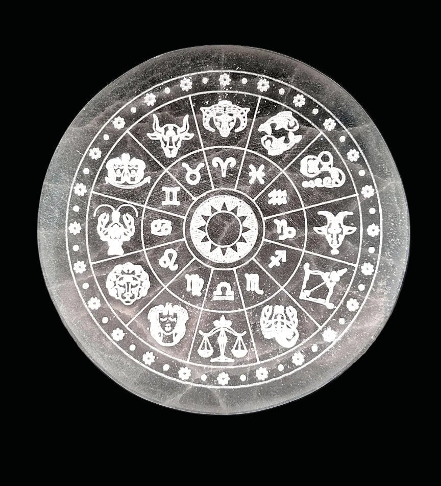 Selenite Charging Disc - Astrological 10cm