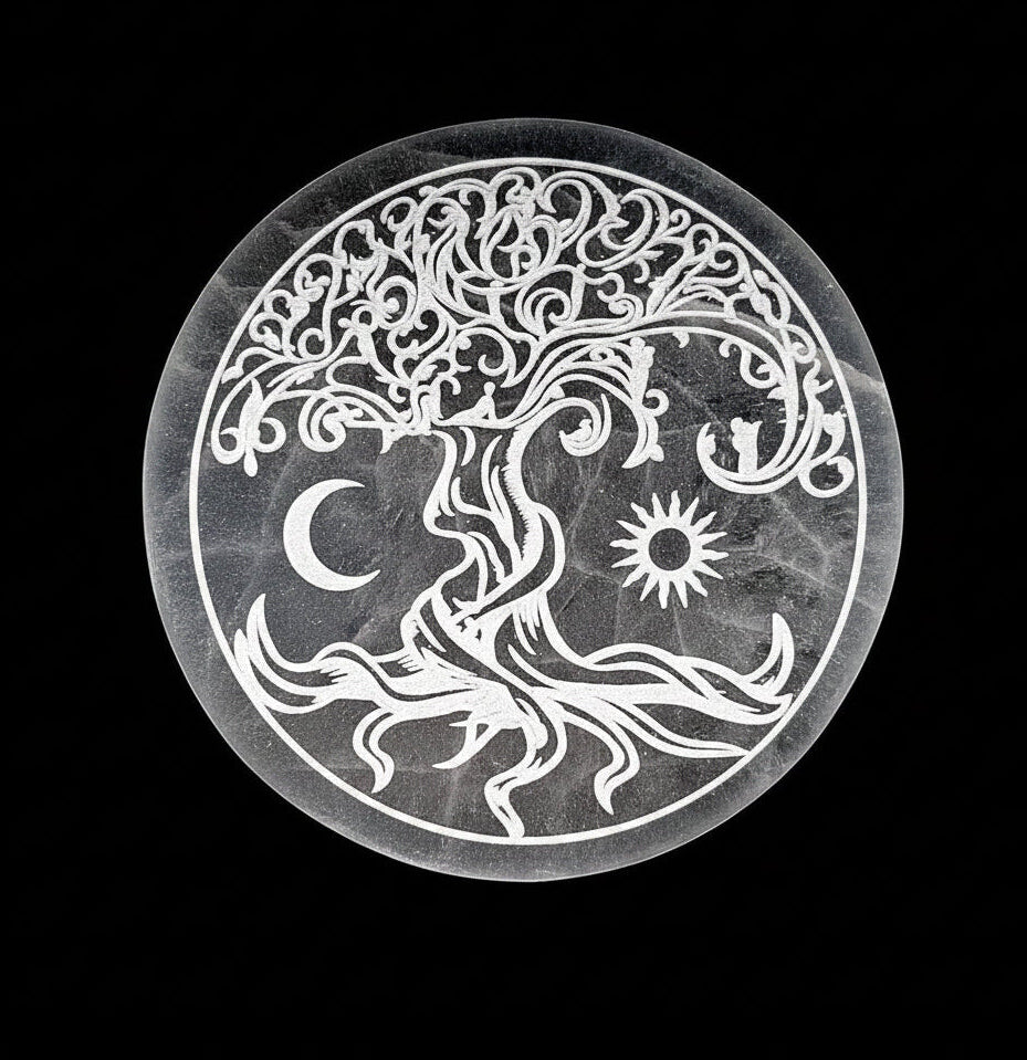 Selenite Charging Disc - Tree of Life 10cm