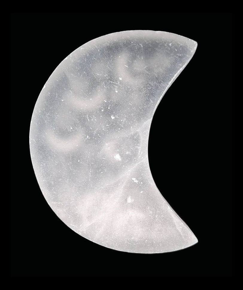 Selenite - Cresent Moon with Moons and Stars