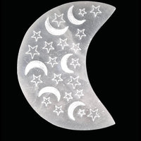 Selenite - Cresent Moon with Moons and Stars