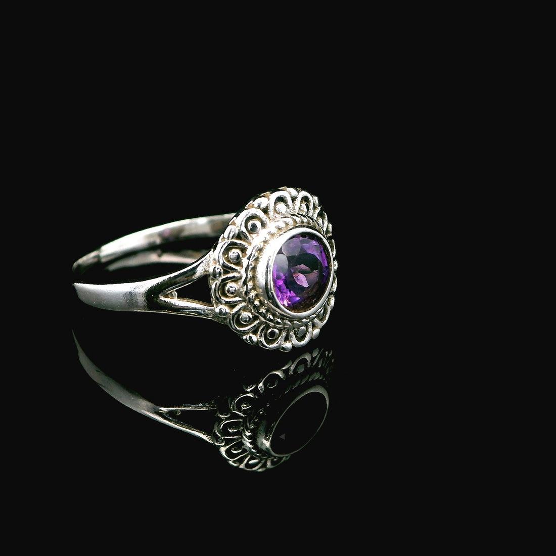 Amethyst Faceted Sterling Silver Ring