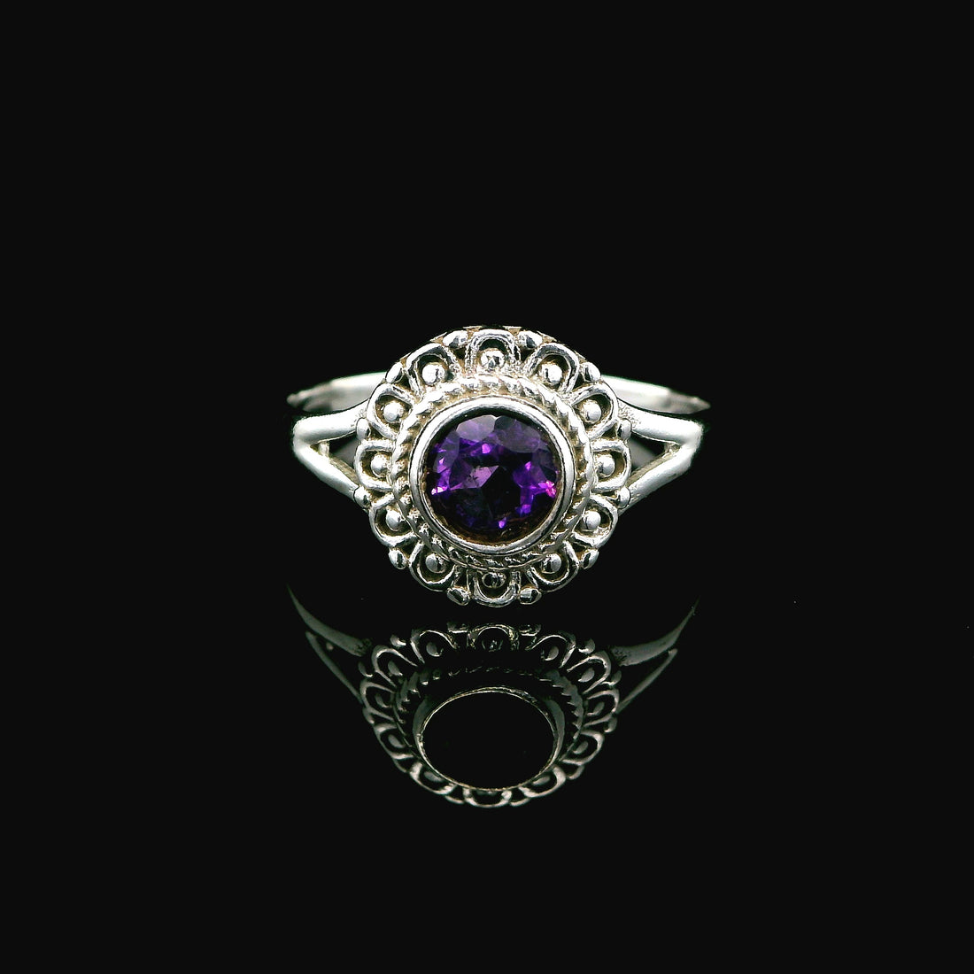 Amethyst Faceted Sterling Silver Ring