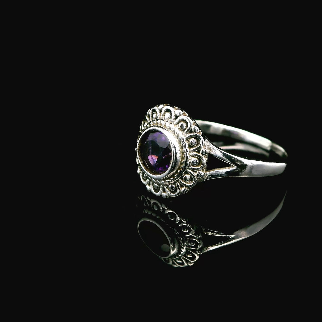 Amethyst Faceted Sterling Silver Ring