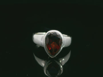 Garnet, Faceted Sterling Silver Ring