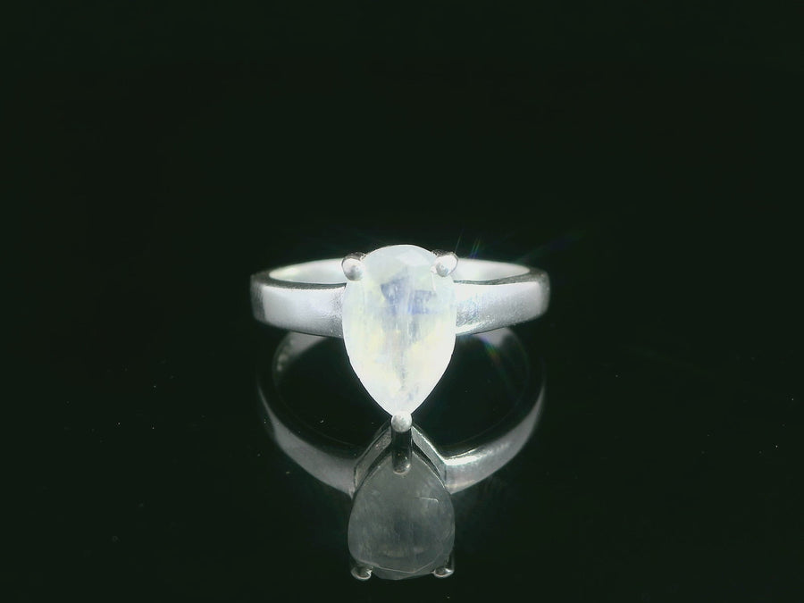 Moonstone, Rainbow Faceted Sterling Silver Ring