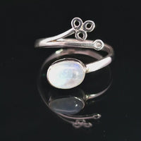 Moonstone, Rainbow, Freesize Sterling Silver Ring