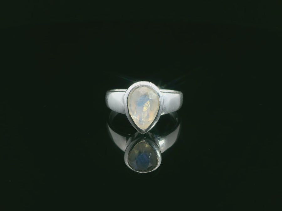 Moonstone, Rainbow Faceted Sterling Silver Ring