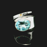 Blue Topaz, Faceted, Freesize Sterling Silver Ring