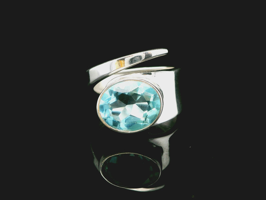 Blue Topaz, Faceted, Freesize Sterling Silver Ring