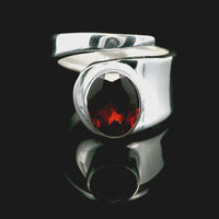 Garnet, Faceted Sterling Silver Ring