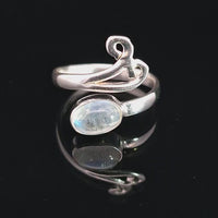 Moonstone, Rainbow, Freesize Sterling Silver Ring