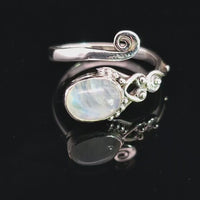 Moonstone, Rainbow, Freesize Sterling Ring