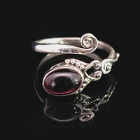 Garnet, Freesize Sterling Silver Ring