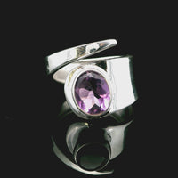 Amethyst Faceted, Freesize Sterling Silver Ring