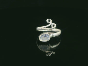 Moonstone, Rainbow, Freesize Sterling Silver Ring