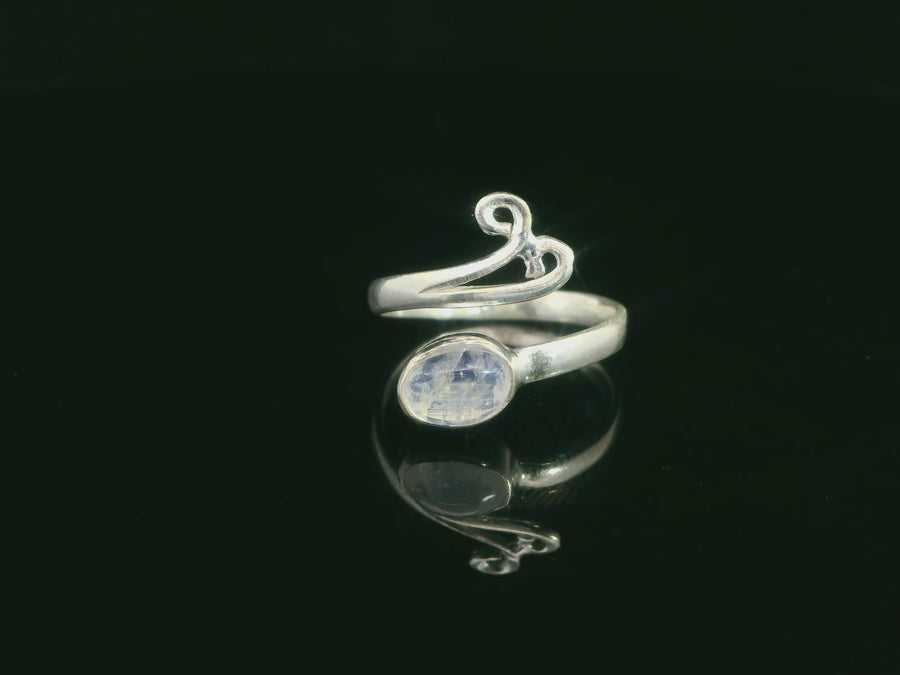 Moonstone, Rainbow, Freesize Sterling Silver Ring