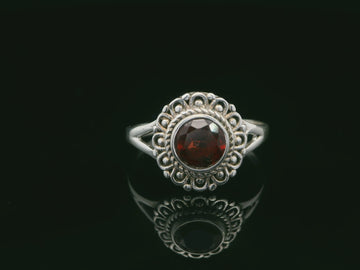 Garnet, Faceted Sterling Silver Ring