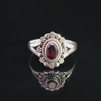 Garnet, Faceted Sterling Silver Ring