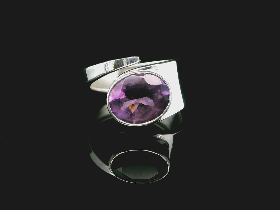 Amethyst Faceted, Freesize Sterling Silver Ring