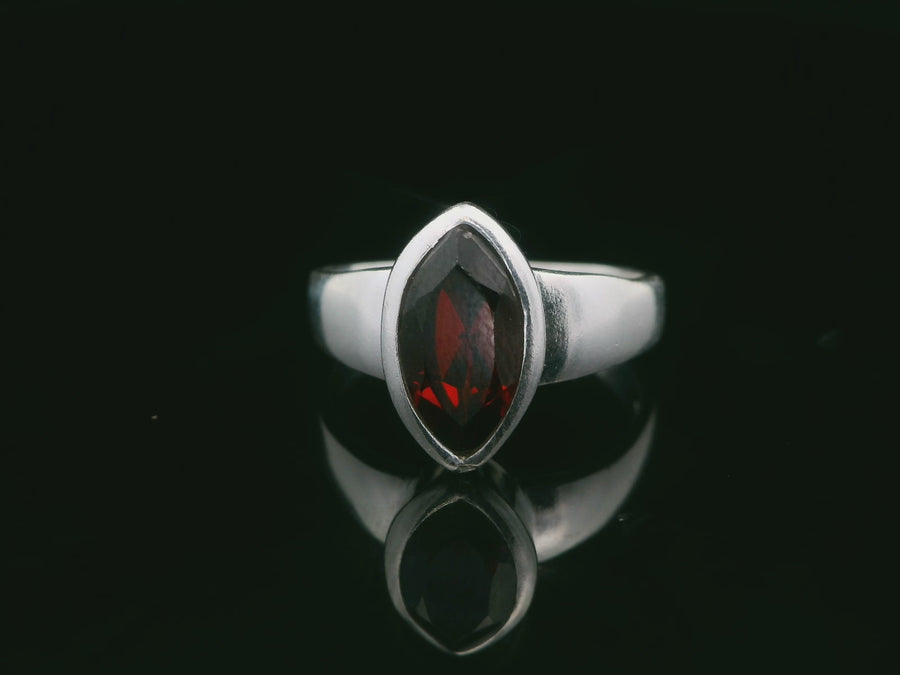 Garnet, Faceted Sterling Silver Ring