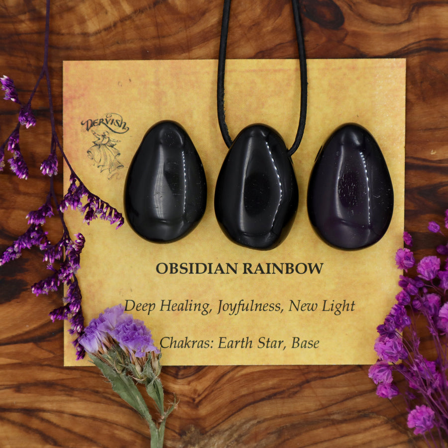 Obsidian, Rainbow Tumblestone Pendant