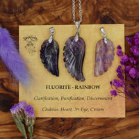 Fluorite, Rainbow Angel Wing Pendant