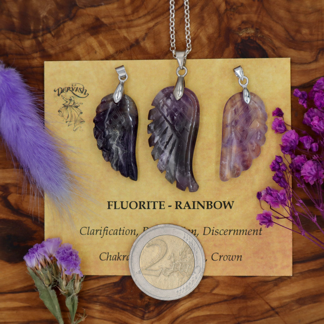 Fluorite, Rainbow Angel Wing Pendant