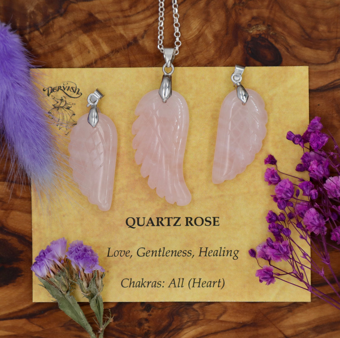 Quartz, Rose Angel Wing Pendant