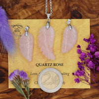 Quartz, Rose Angel Wing Pendant