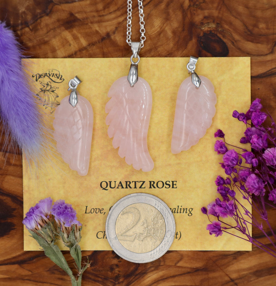 Quartz, Rose Angel Wing Pendant