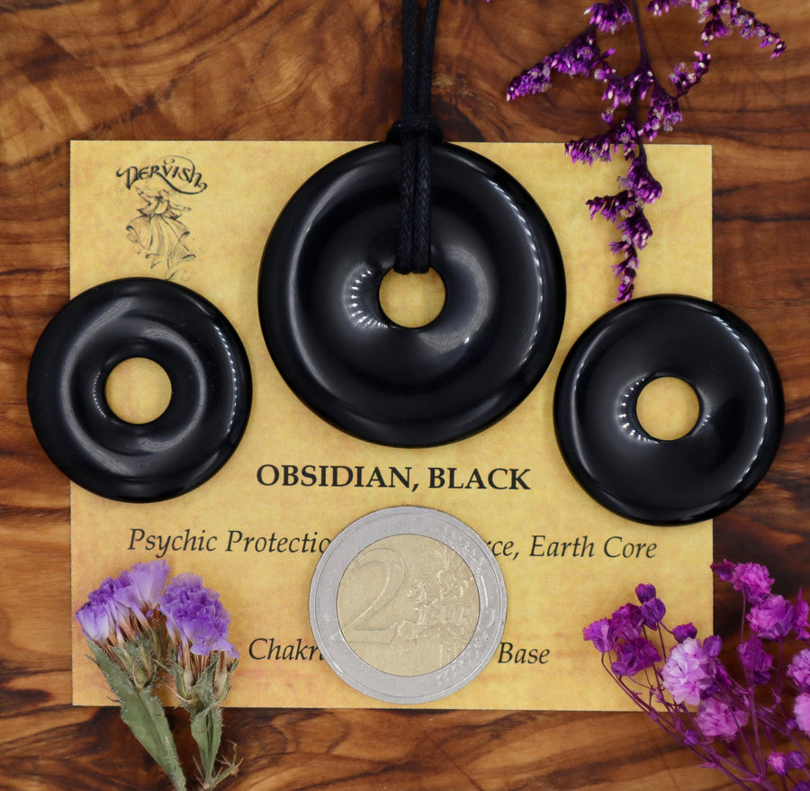 Obsidian, Black Donut Pendant (30mm, 40mm)