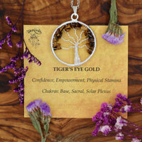 Tiger Eye, Gold Tree of Life Pendant