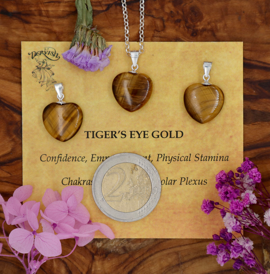 Tiger Eye, Gold Mini Heart Pendant