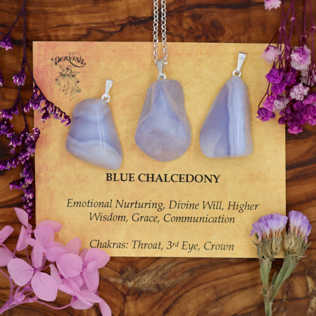 Chalcedony, Blue Tumblestone Pendant With Metal Loop