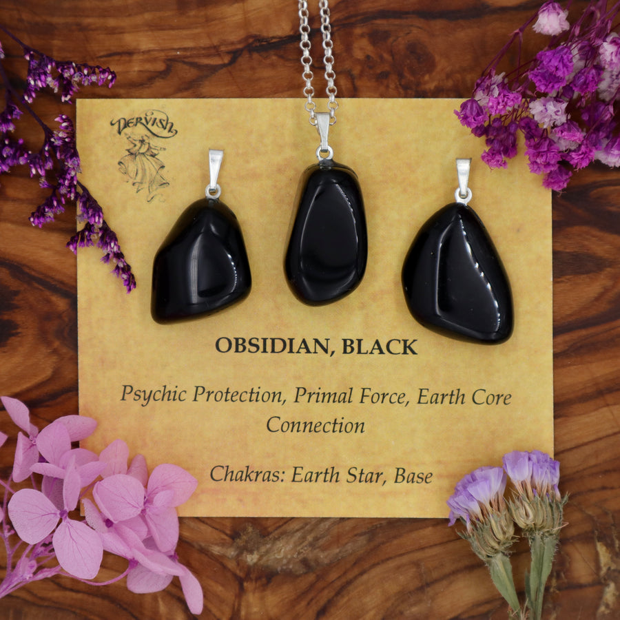 Obsidian, Black Tumblestone Pendant With Metal Loop