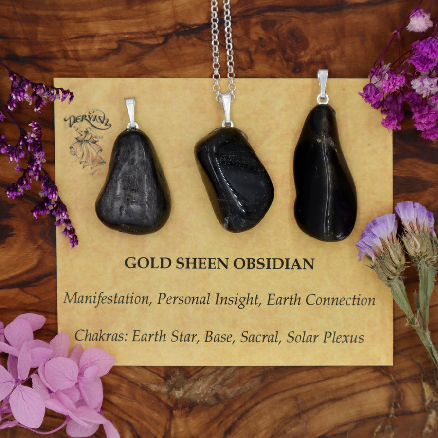 Obsidian, Gold Sheen Tumblestone Pendant With Metal Loop