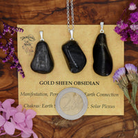 Obsidian, Gold Sheen Tumblestone Pendant With Metal Loop